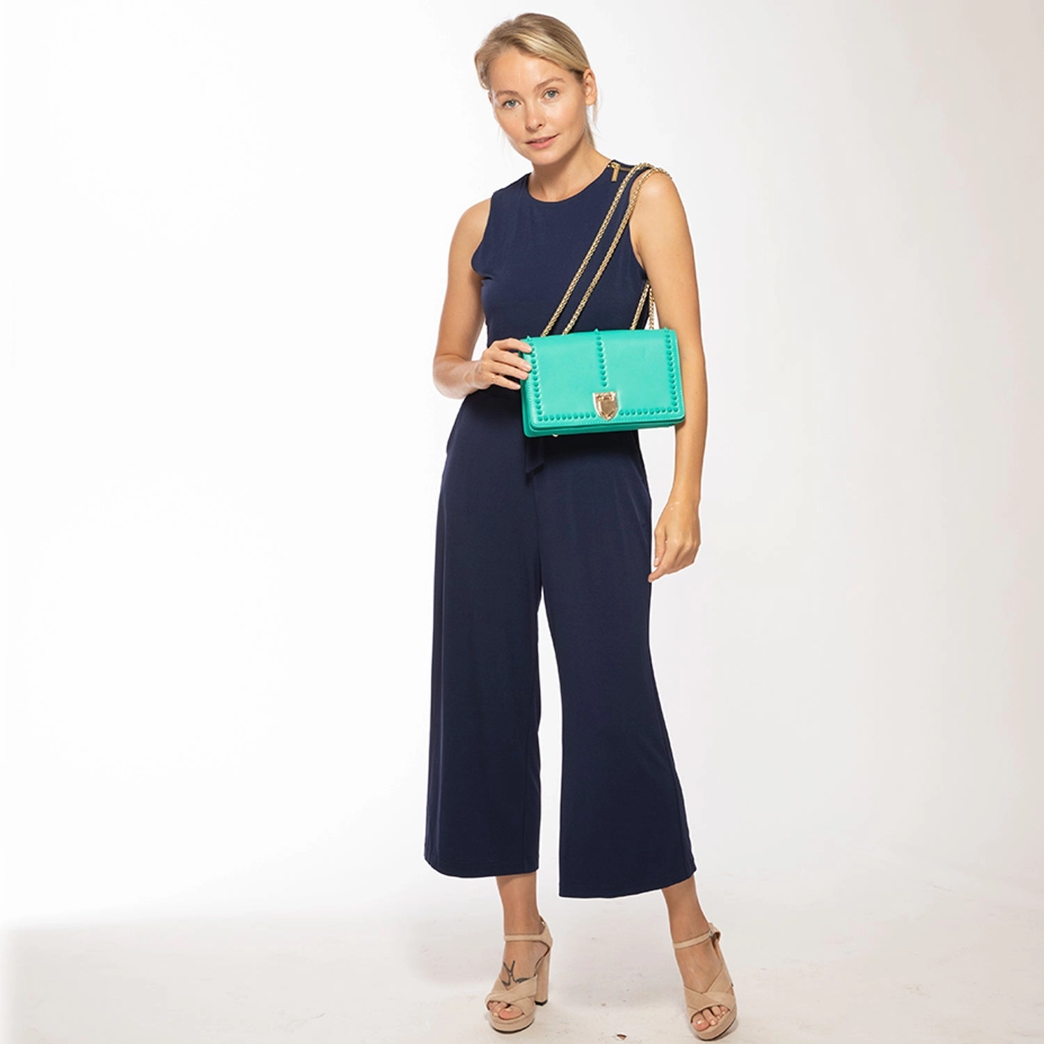 SUSU Josie Green Leather Shoulder Bag With Chain Strap