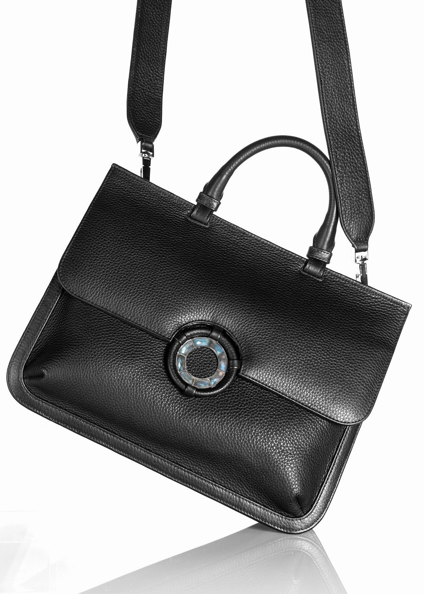 Sydney Convertible Satchel - Black Leather, Labradorite Grommet