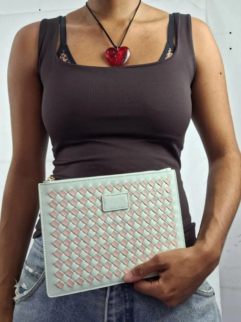 tde. Mint Woven Faux Leather Clutch Size None