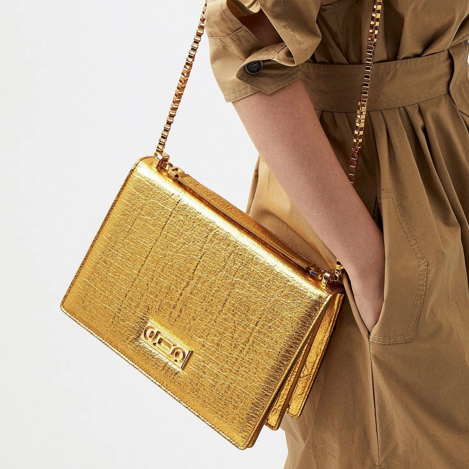 The Cristiana Pinatex Vegan Shoulder Bag | Gold Metallic