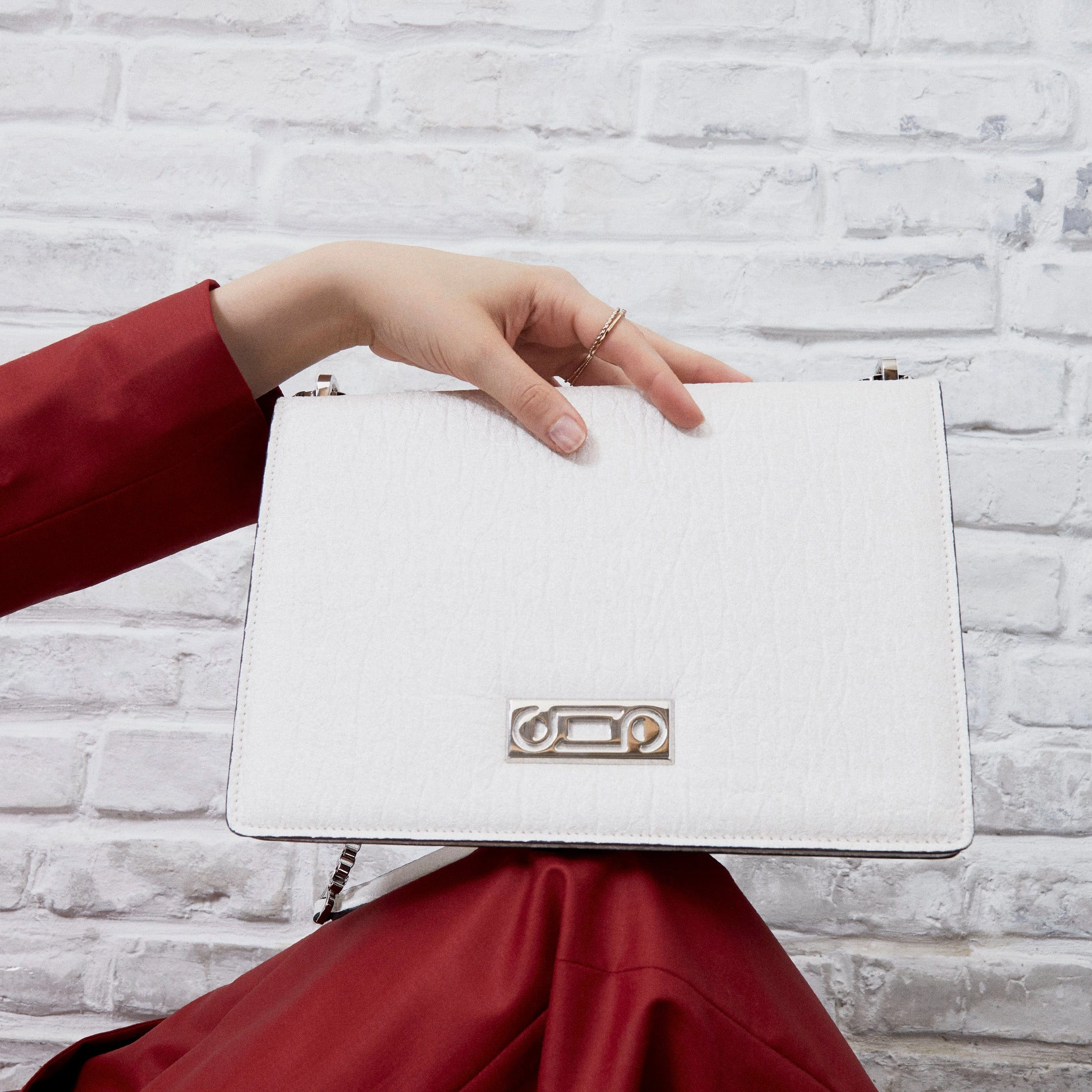 The Cristiana Pinatex Vegan Shoulder Bag | Pearled White