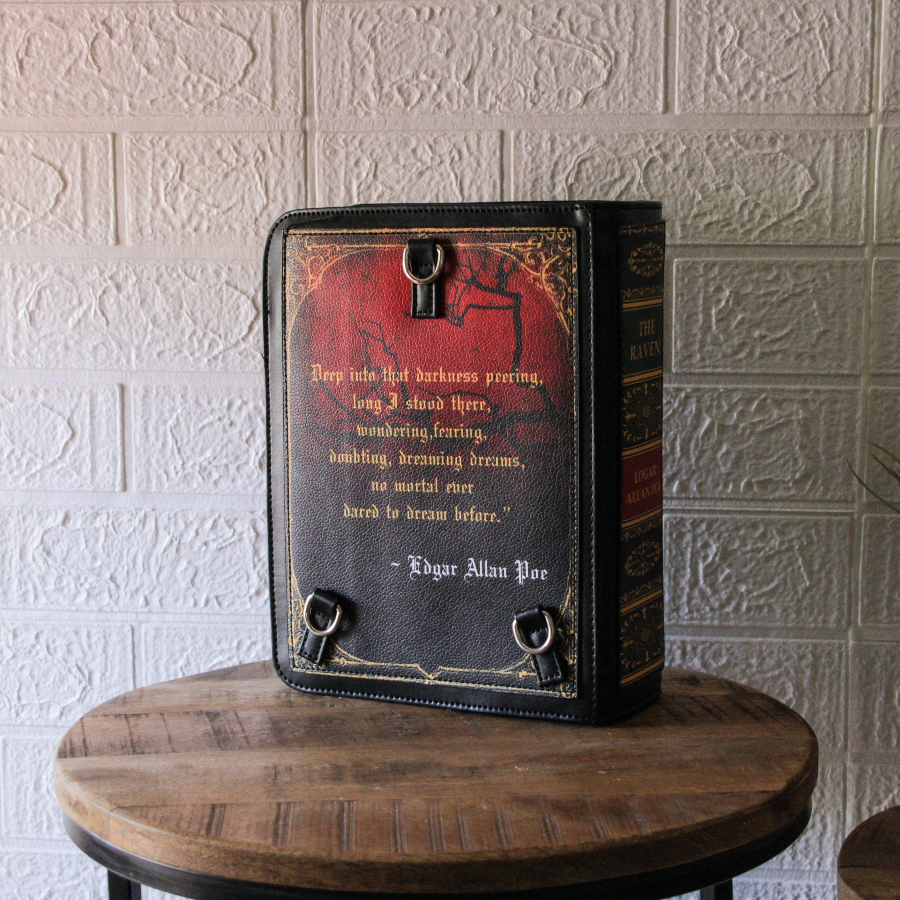 The Raven Vinyl Book Backpack Purse Adjustable Strap Crossbody Bag