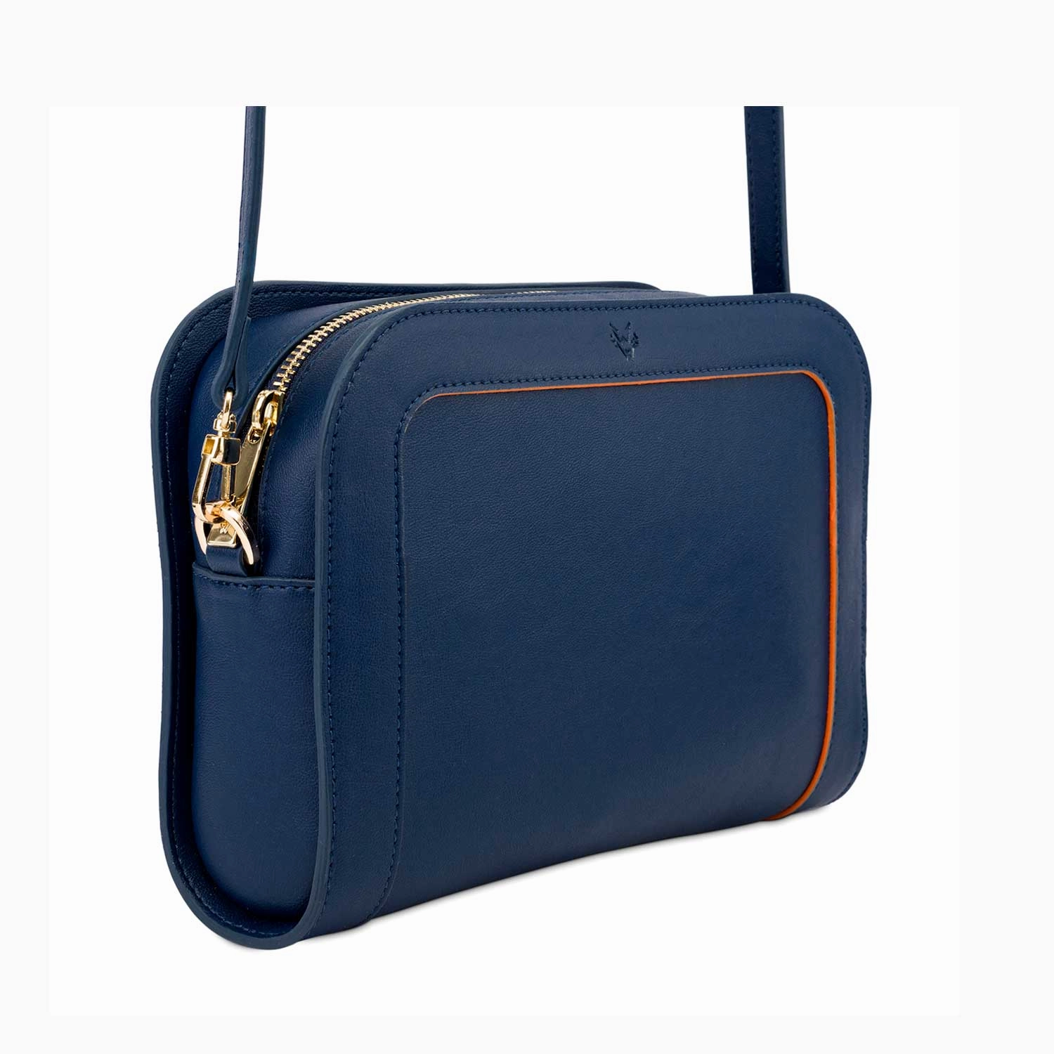 The Wilton Vegan Leather Crossbody Bag | Navy & Orange