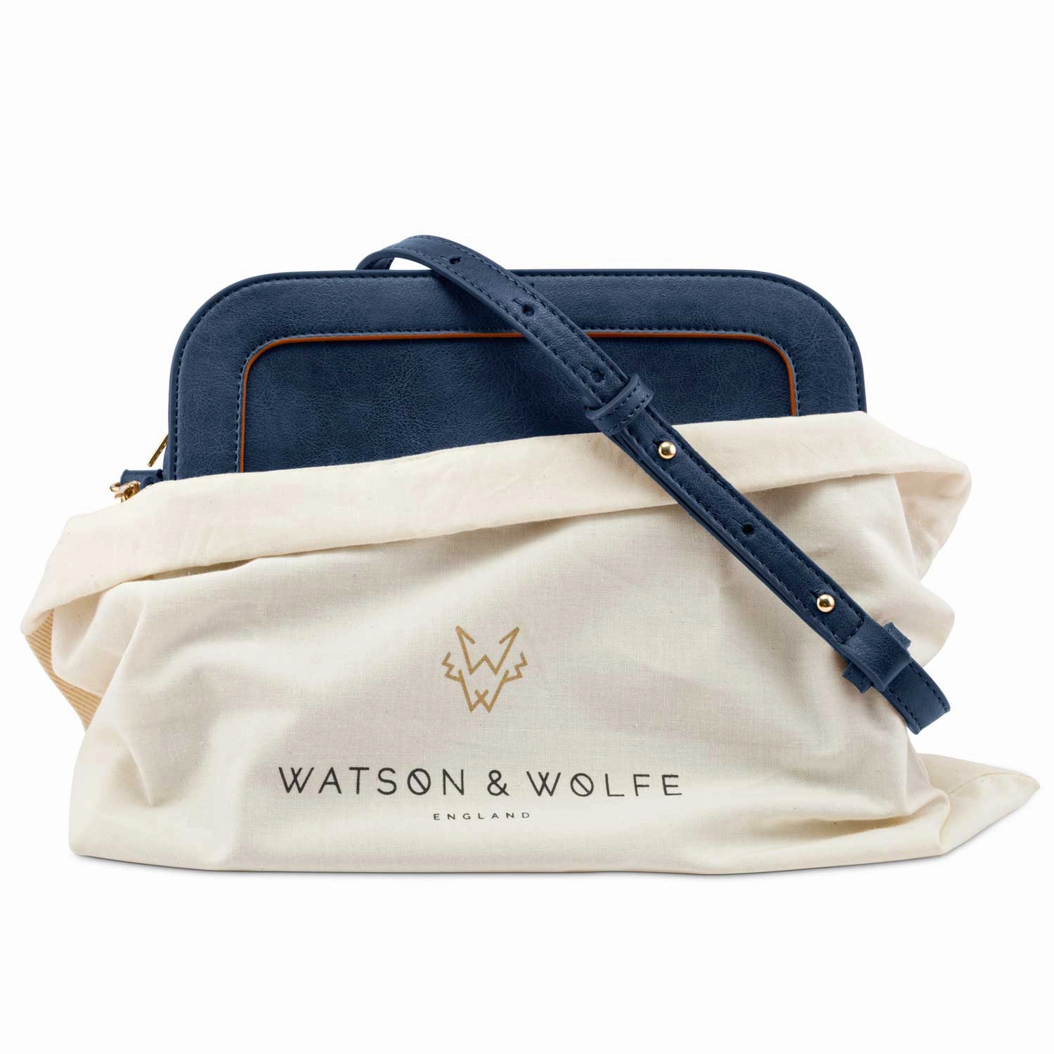 The Wilton Vegan Leather Crossbody Bag | Navy & Orange
