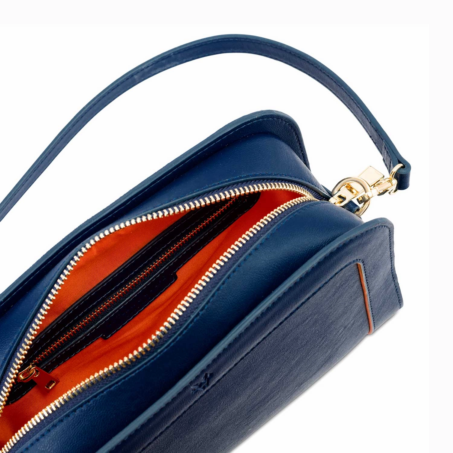 The Wilton Vegan Leather Crossbody Bag | Navy & Orange