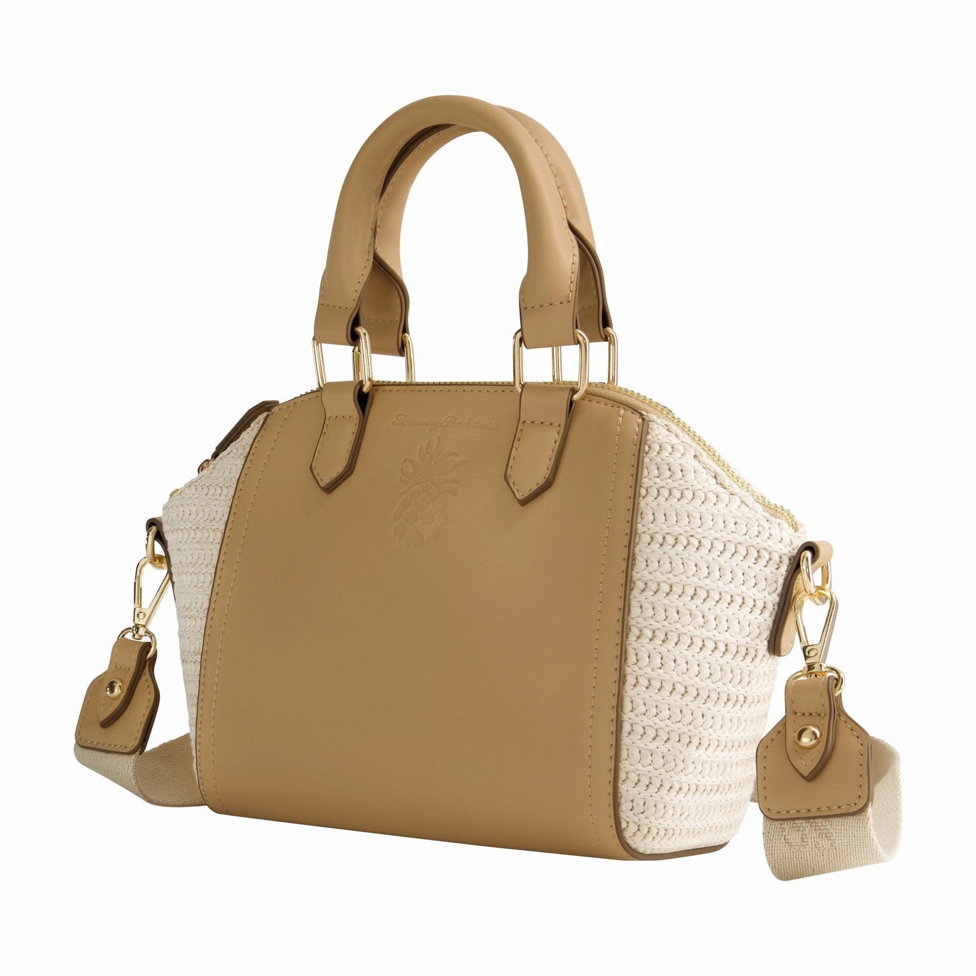Tommy Bahama Mini Satchel with Debossed Logo and Straw Accents