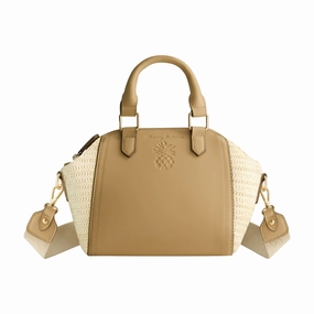 Tommy Bahama Mini Satchel with Debossed Logo and Straw Accents