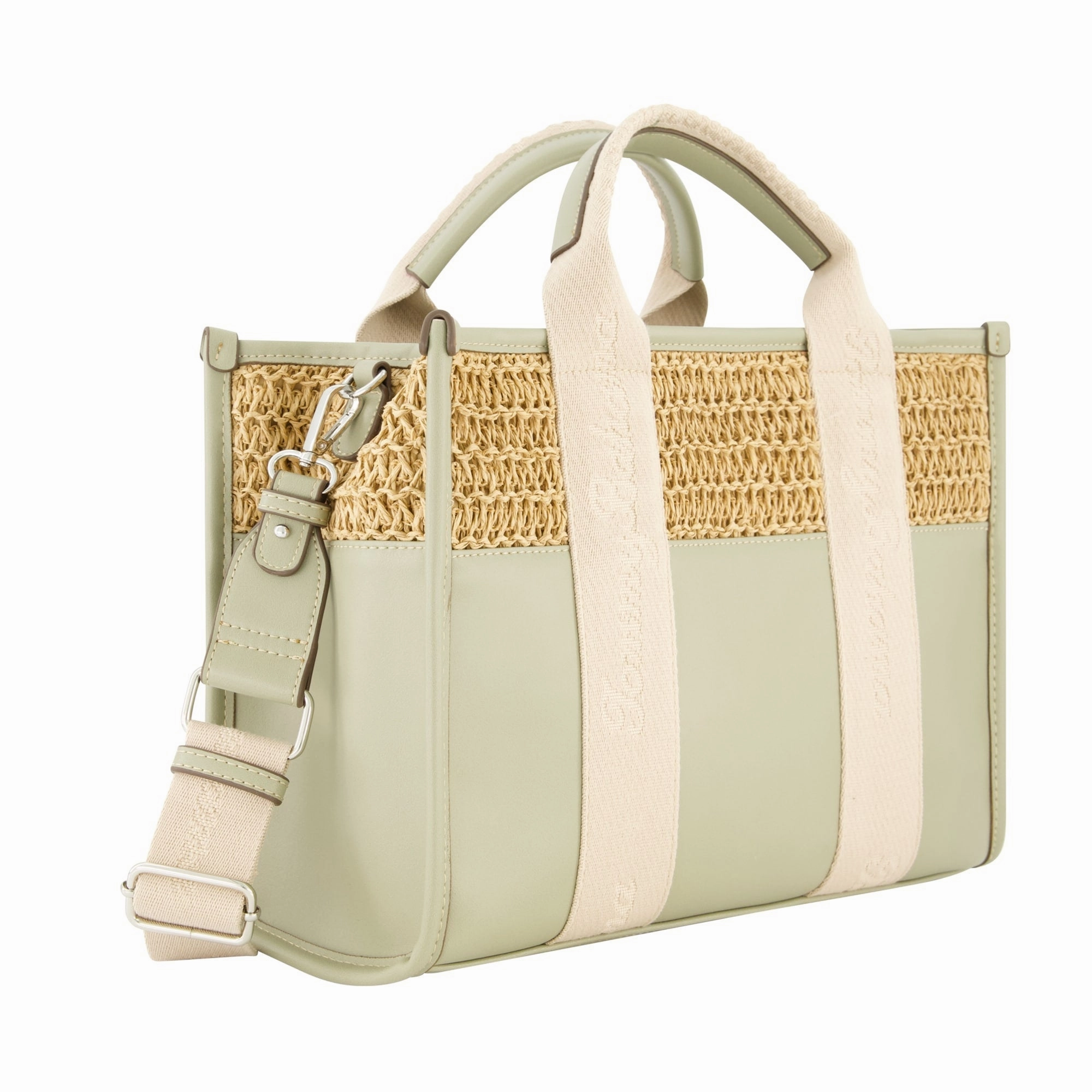 Tommy Bahama Raffia/PU Logo Webbing Modern Tote