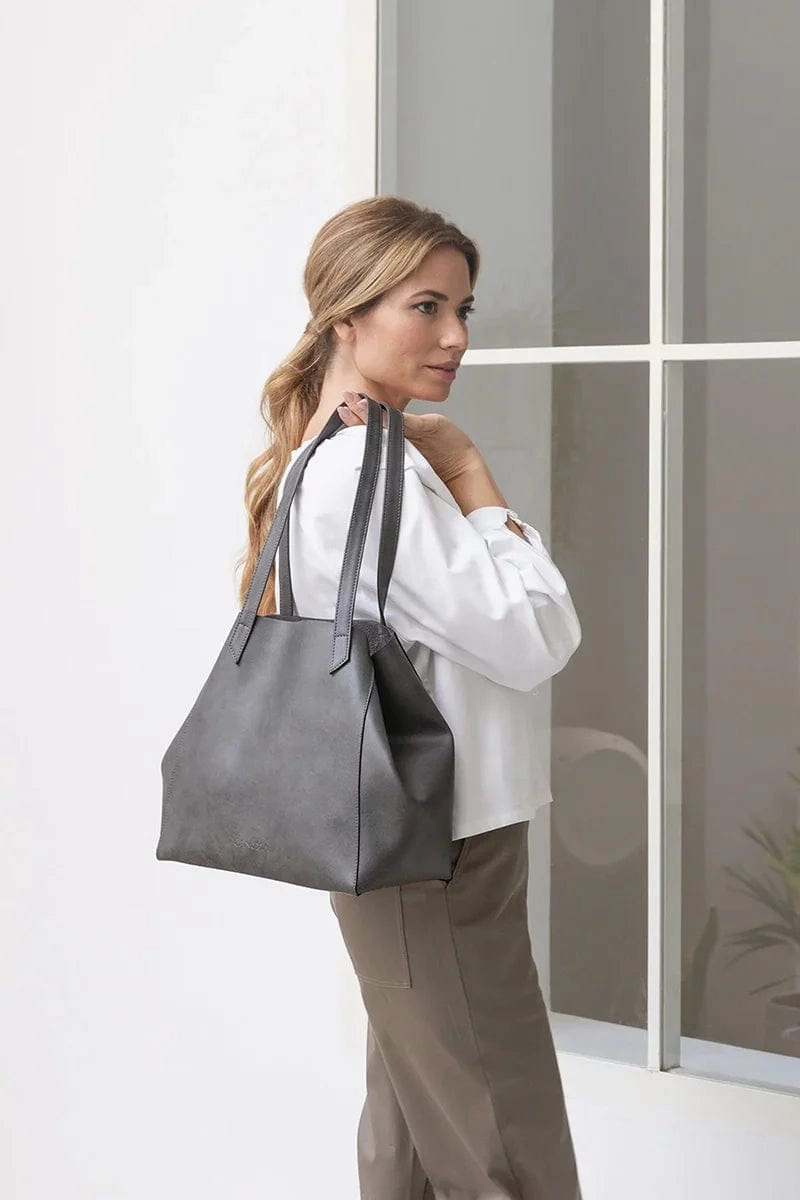Totissimo Foldable Vegan Leather Tote Bag | Grey