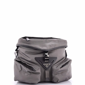 Triangle Logo Double Pocket Shoulder Bag Re-Nylon and Leather