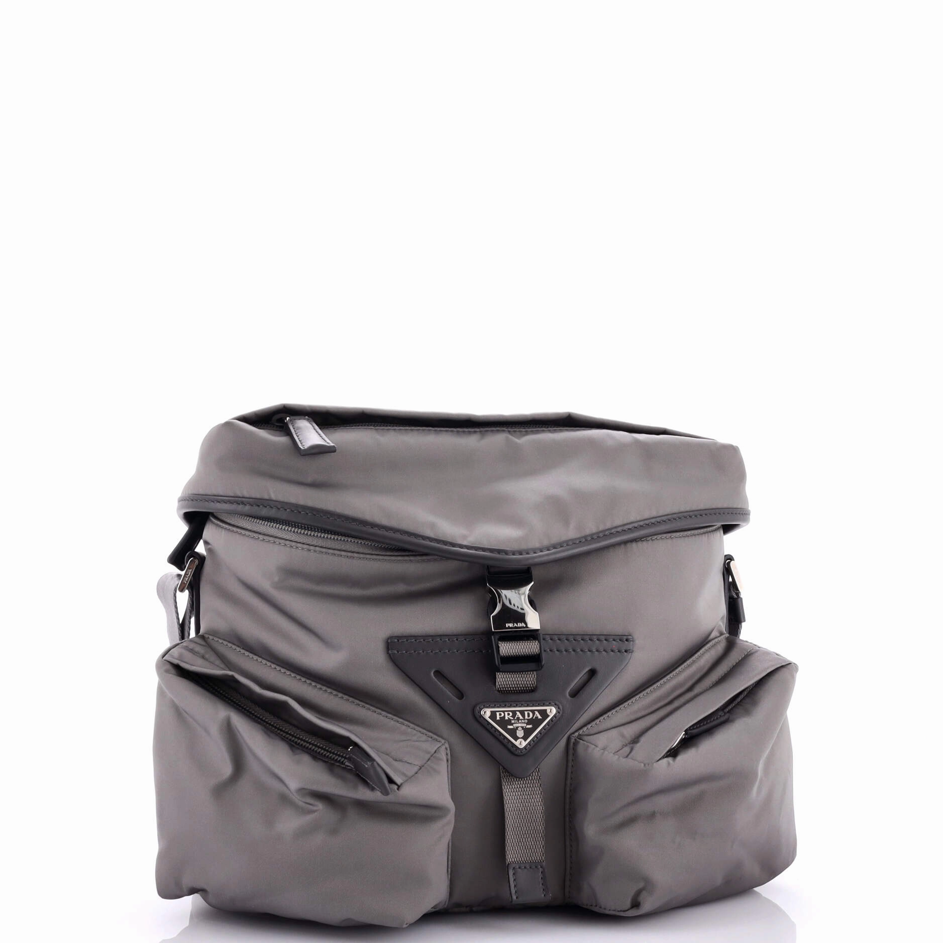 Triangle Logo Double Pocket Shoulder Bag Re-Nylon and Leather
