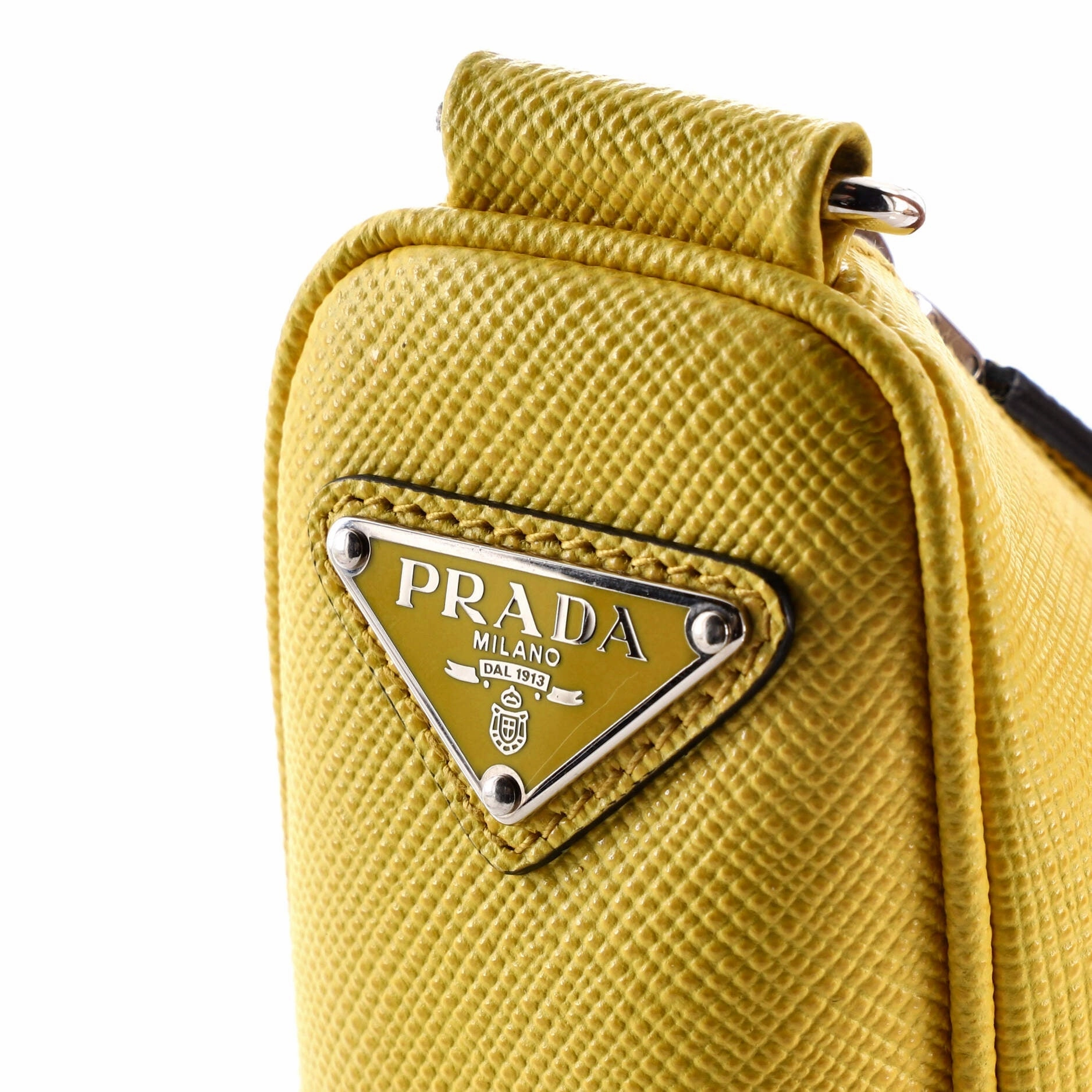 Triangle Logo Zip Crossbody Bag Saffiano Leather Small