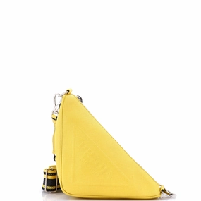 Triangle Logo Zip Crossbody Bag Saffiano Leather Small