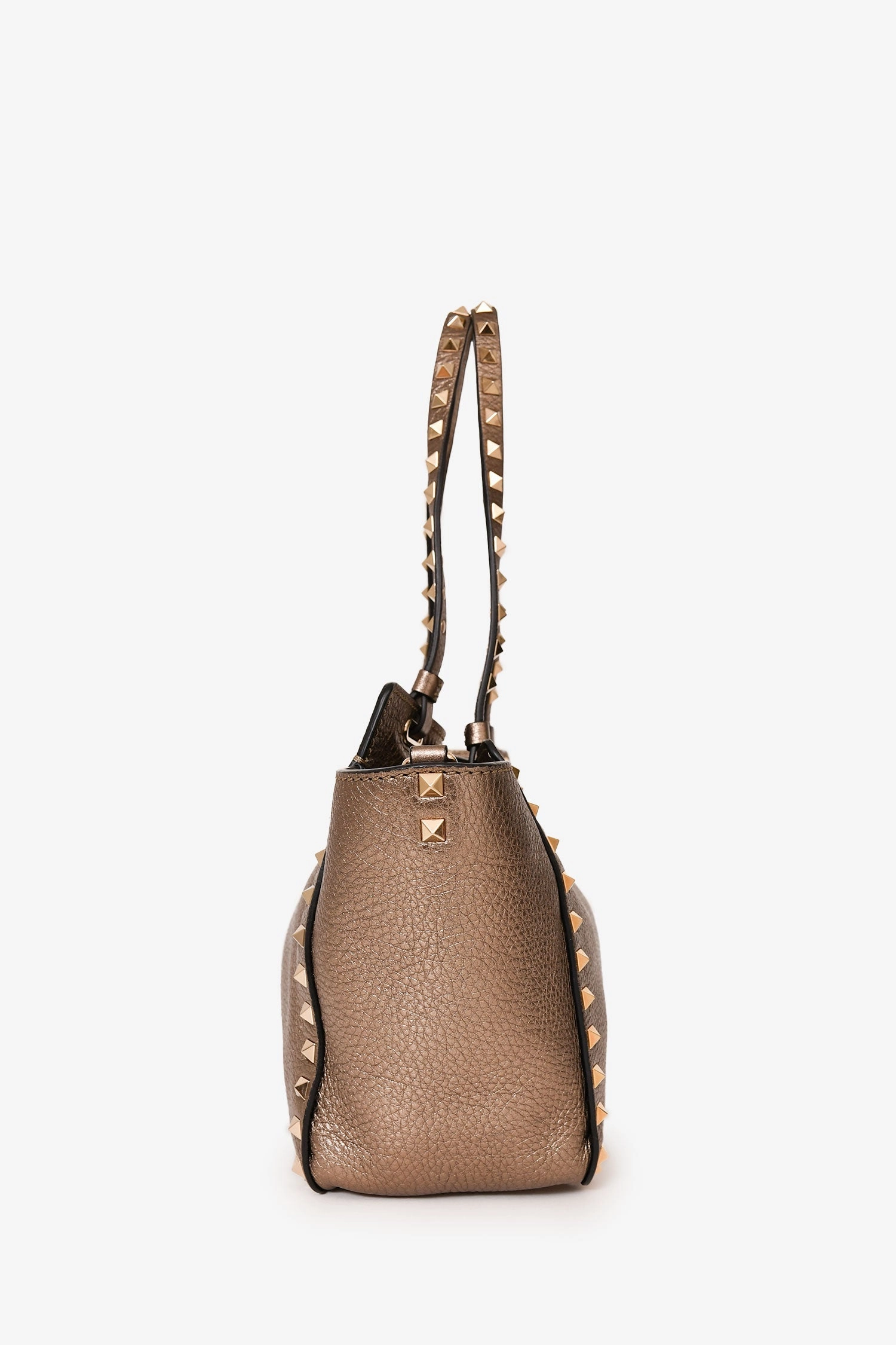 Valentino Bronze Leather Small Rockstud Trapeze Tote