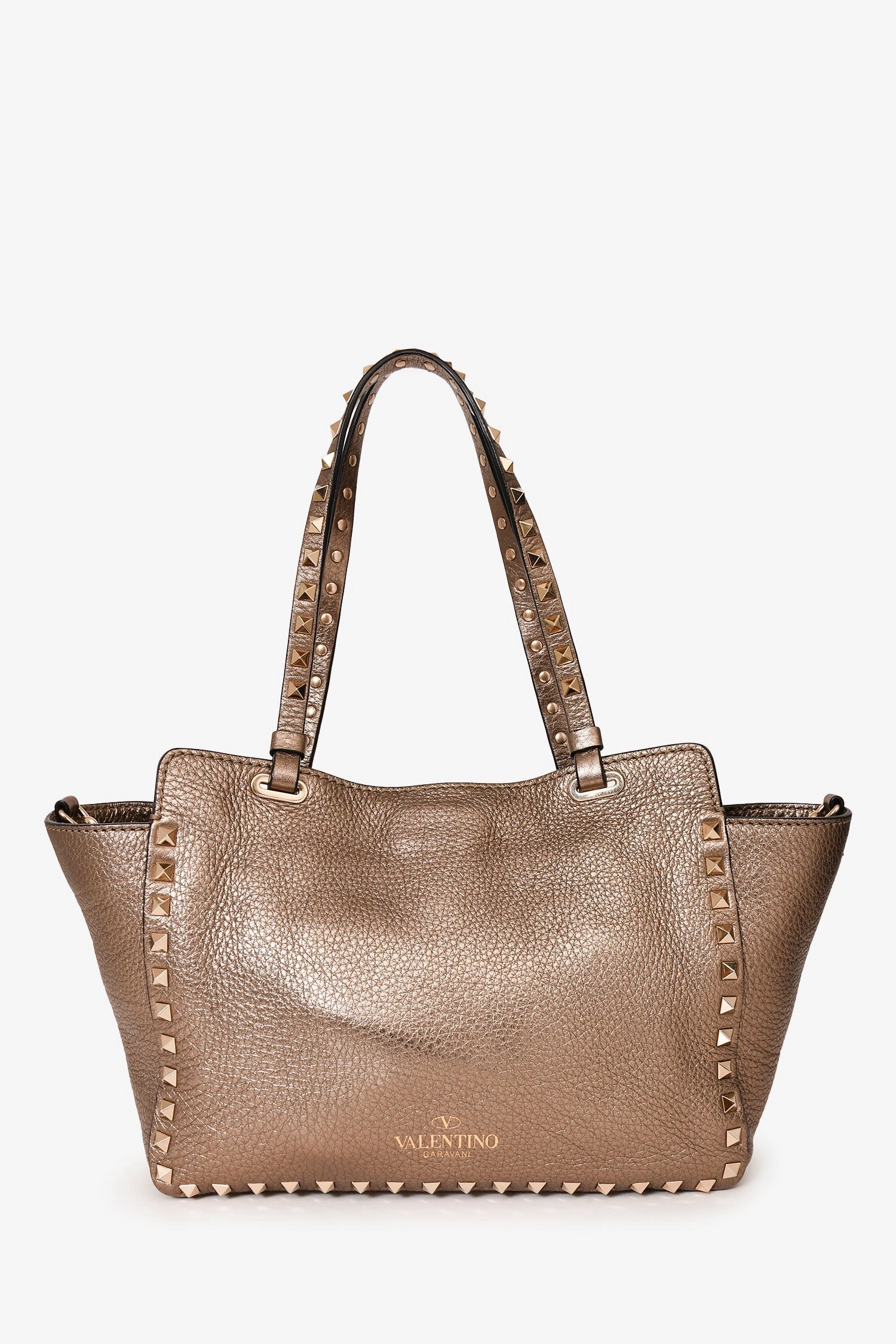 Valentino Bronze Leather Small Rockstud Trapeze Tote