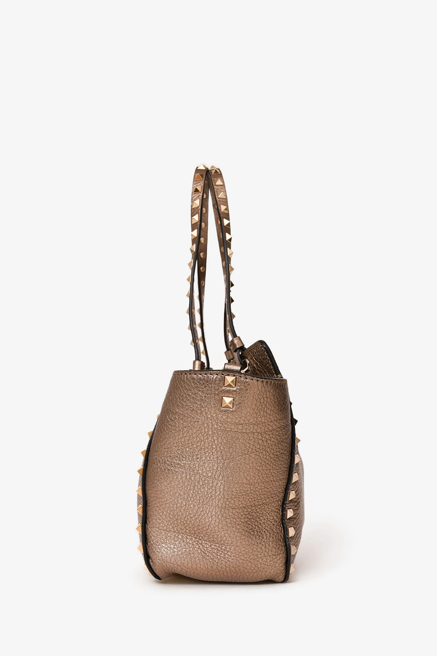 Valentino Bronze Leather Small Rockstud Trapeze Tote