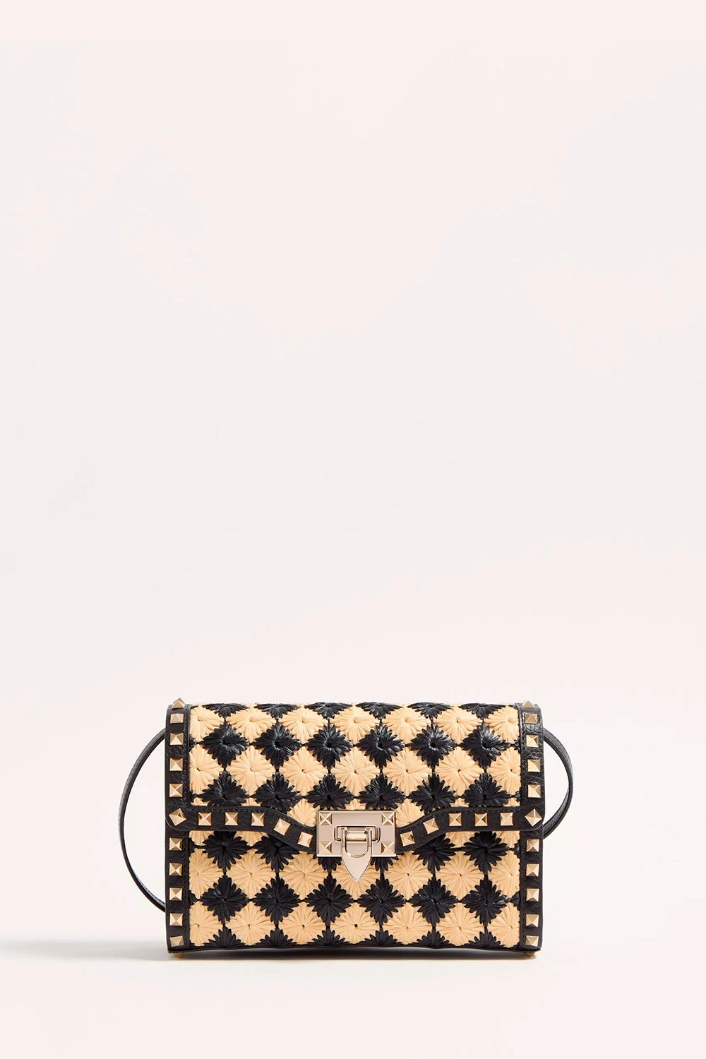 Valentino Garavani Rockstud Small Shoulder Bag In Embroidered Synthetic Raffia