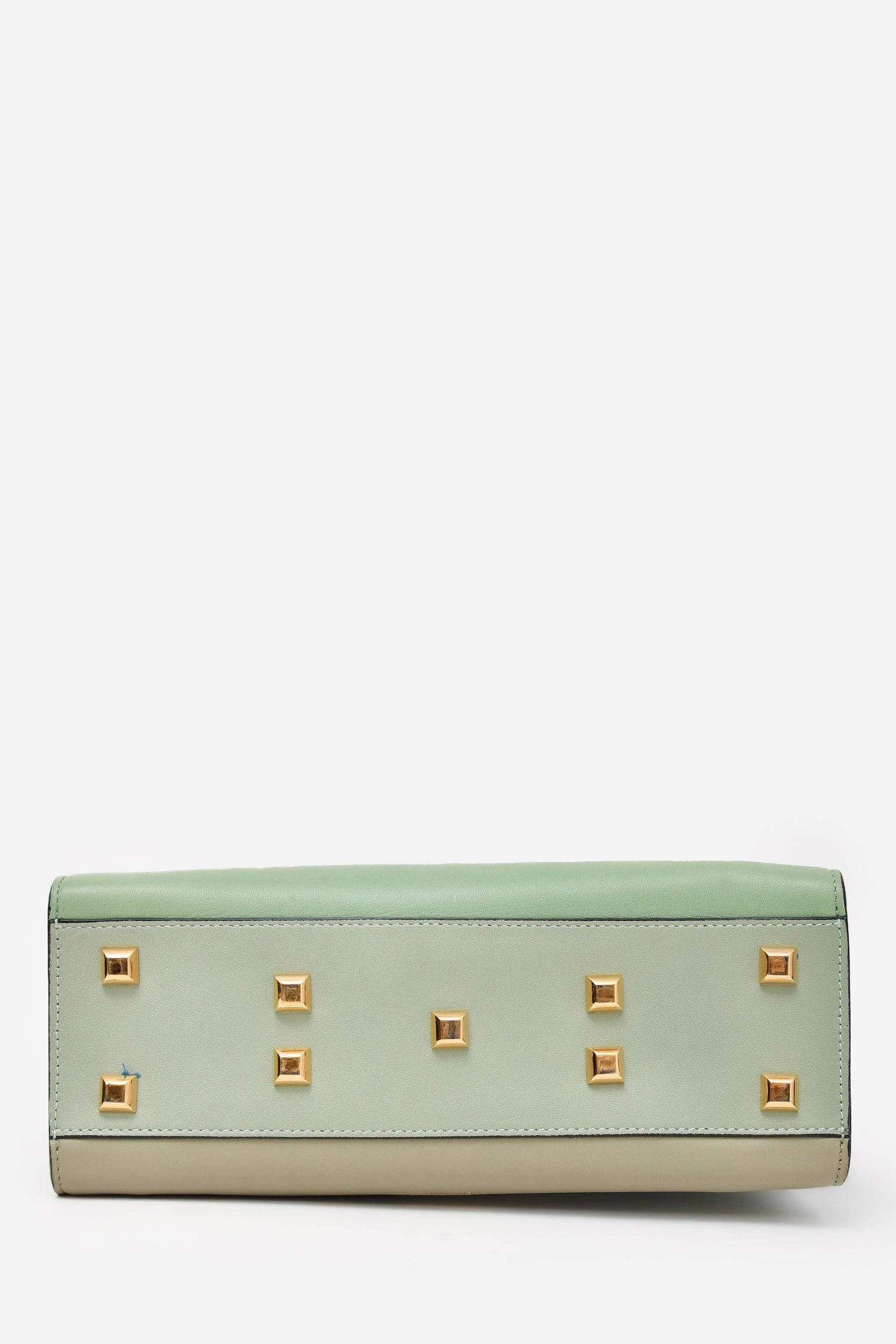 Valentino Green/ Light Blue Leather Striped Patch My Rockstud Top Handle Bag