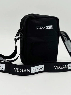 Vegan Happy Logo Mini Reporter Bag | Black
