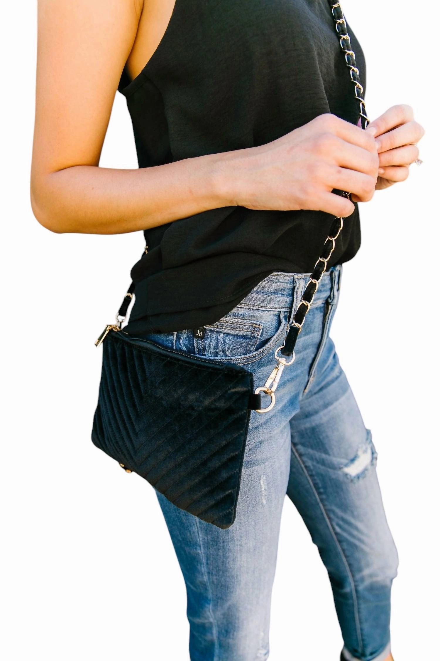 Velvet Chevron Crossbody Bag In Black