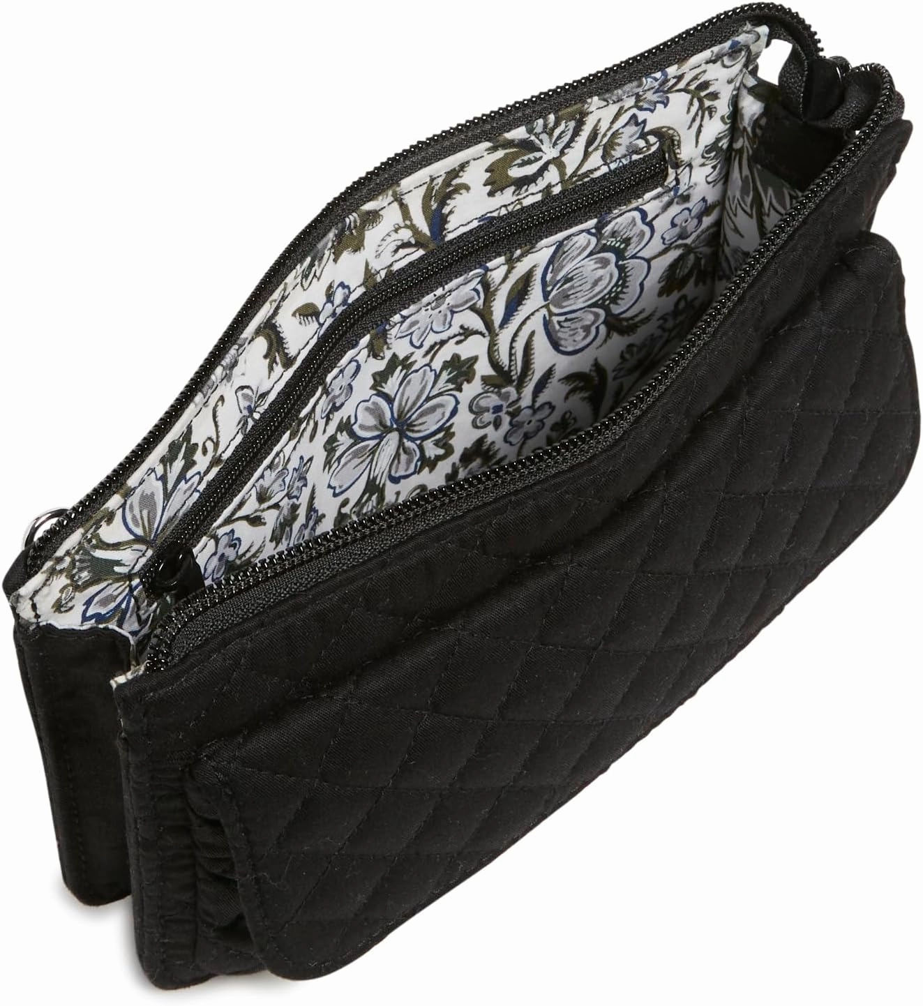 Vera Bradley Women's Cotton Wallet Crossbody Purse with RFID Protection, Black, One Size