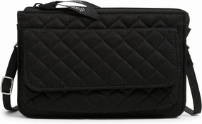 Vera Bradley Women's Cotton Wallet Crossbody Purse with RFID Protection, Black, One Size