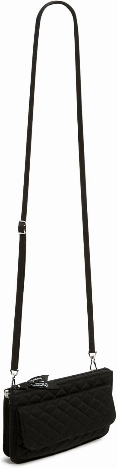 Vera Bradley Women's Cotton Wallet Crossbody Purse with RFID Protection, Black, One Size
