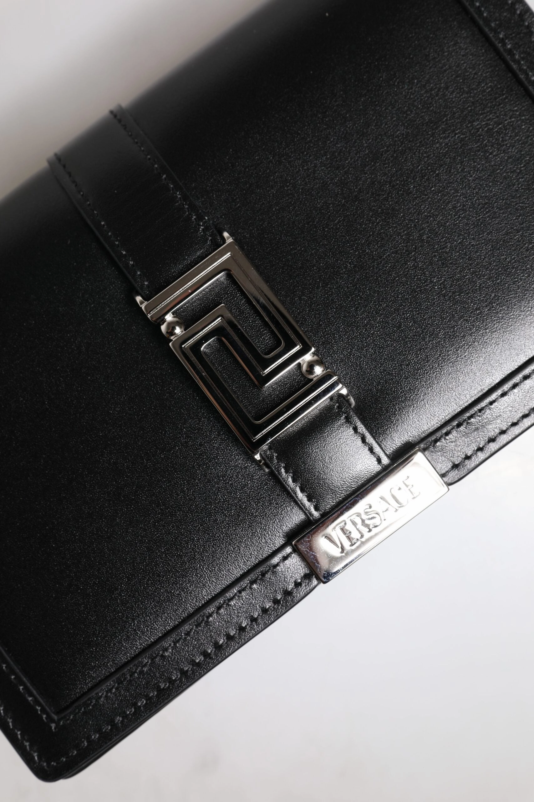 Versace Black Calfskin Leather Chain Strap Shoulder Crossbody Bag