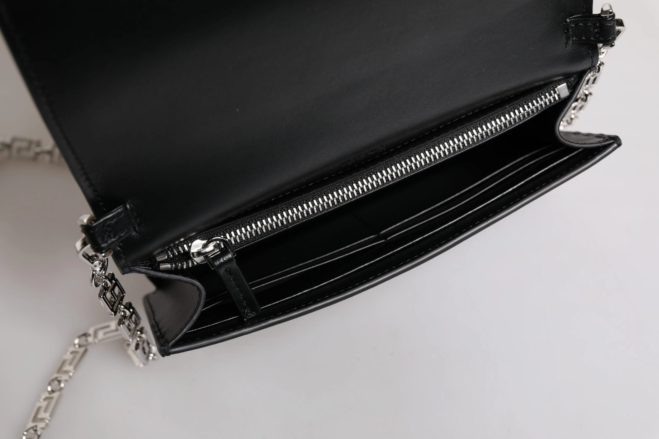 Versace Black Calfskin Leather Chain Strap Shoulder Crossbody Bag