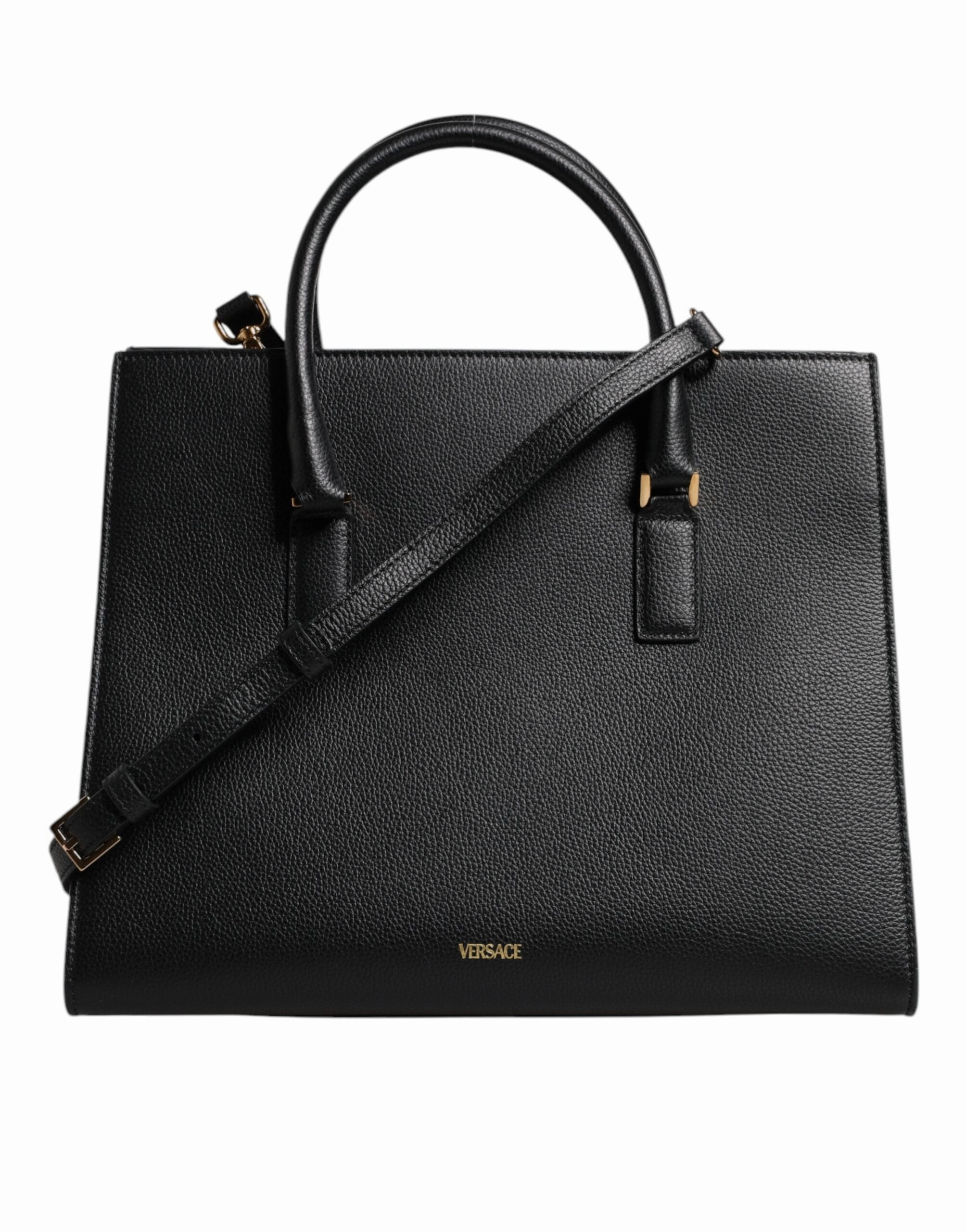 Versace Black Large Leather Top Handle Shoulder Crossbody Bag