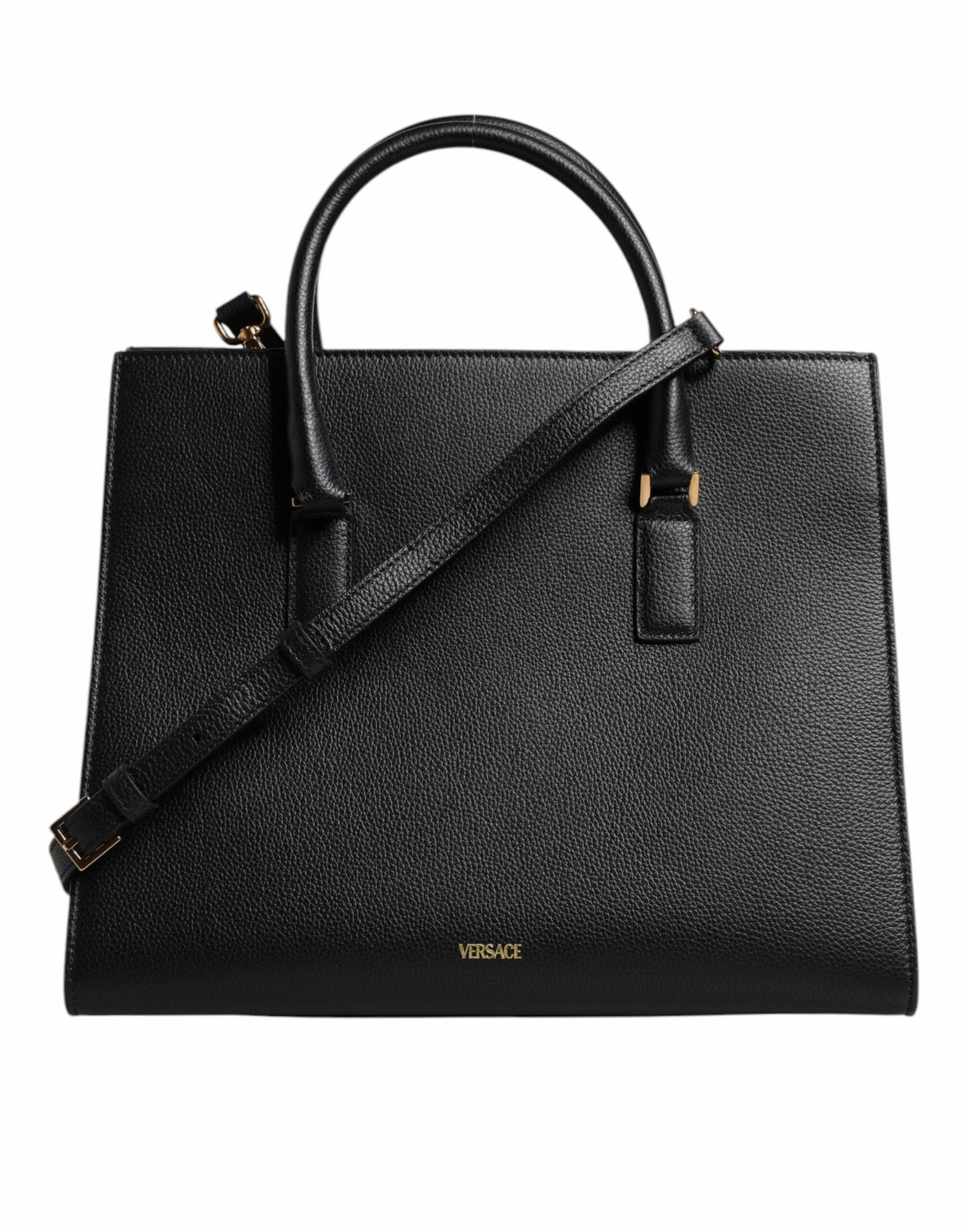 Versace Black Large Leather Top Handle Shoulder Crossbody Bag