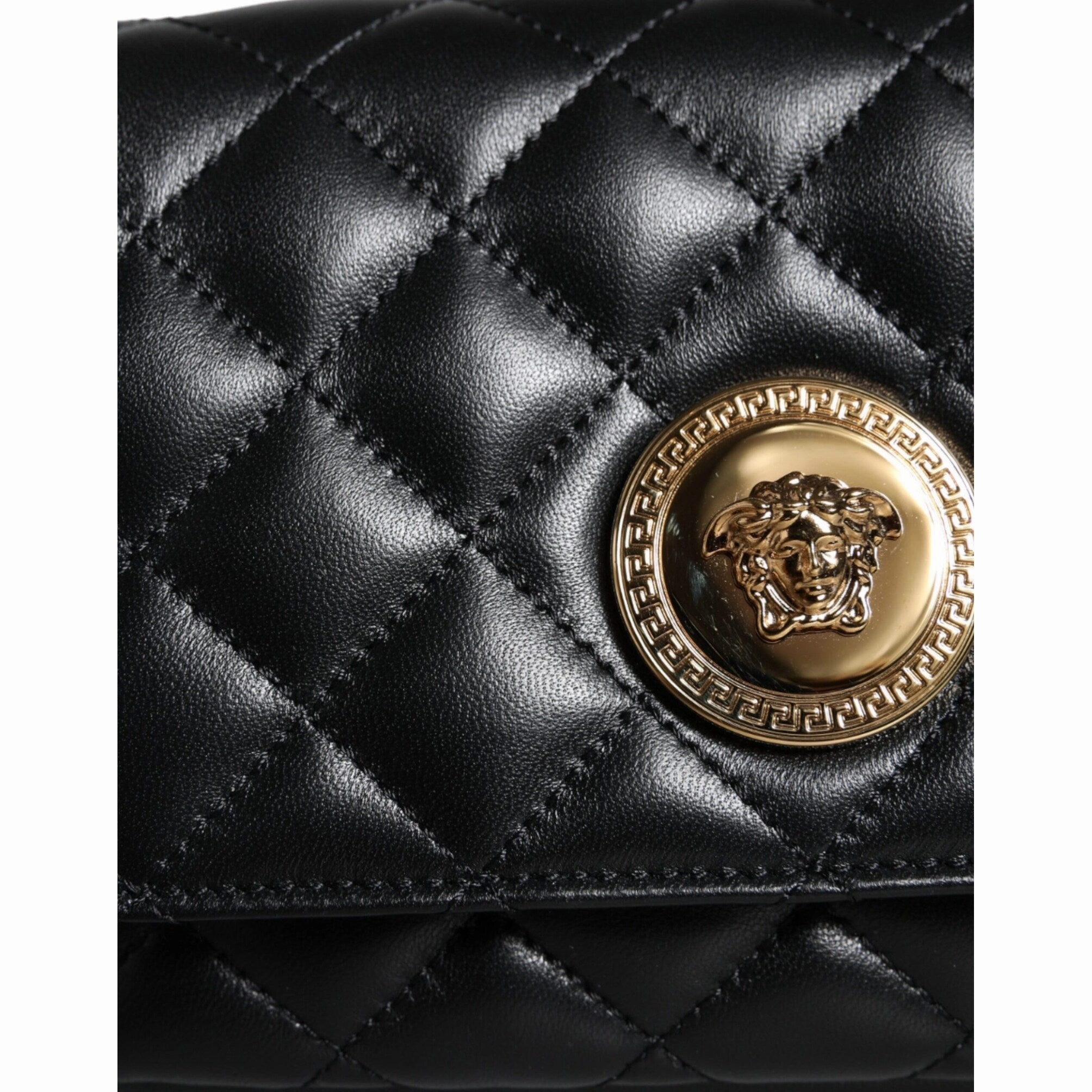 Versace Black Quilted Lambskin Leather Crossbody Shoulder Women's Bag
