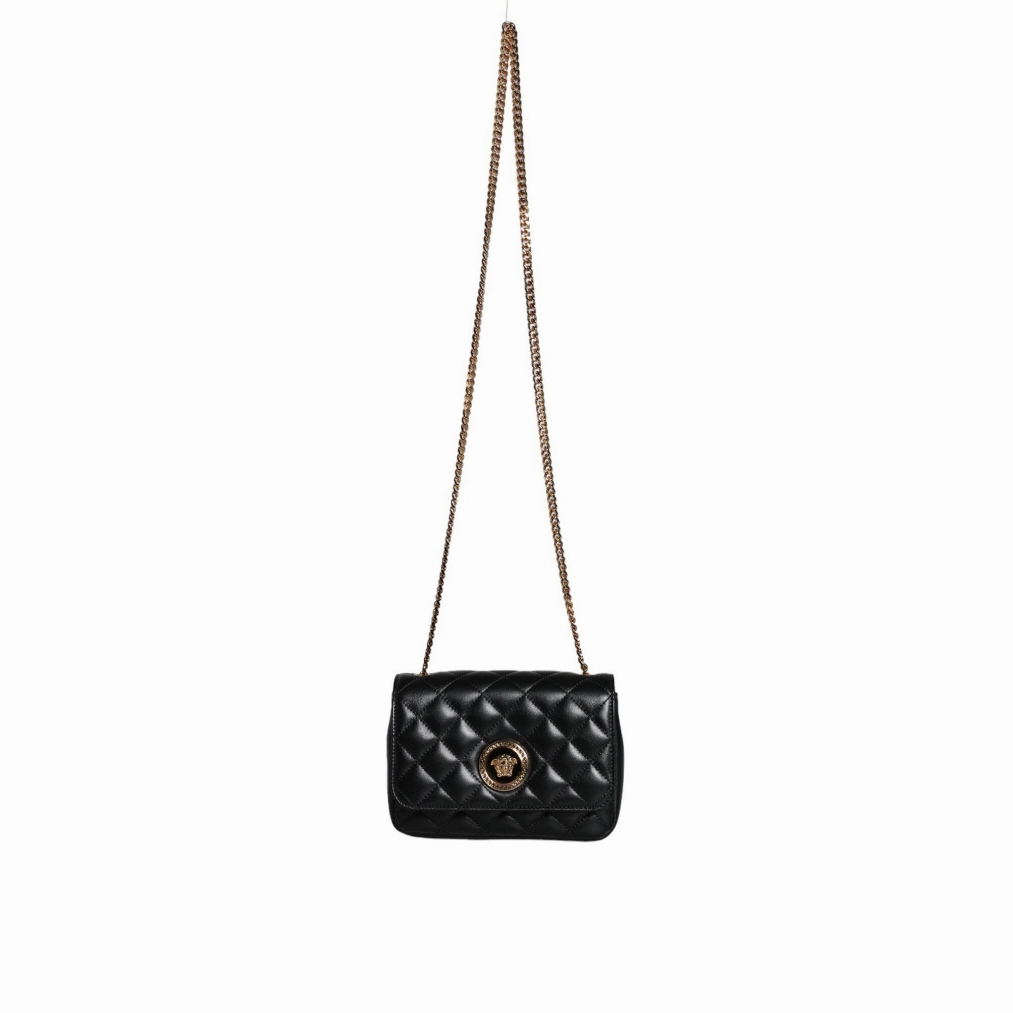 Versace Black Quilted Lambskin Leather Crossbody Shoulder Women's Bag
