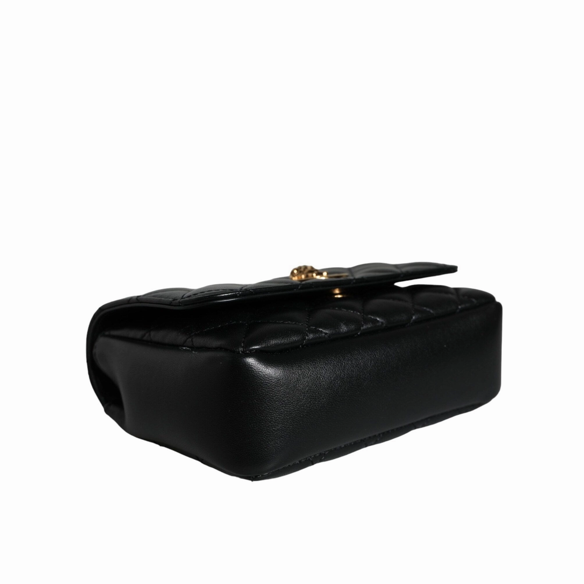 Versace Black Quilted Lambskin Leather Crossbody Shoulder Women's Bag