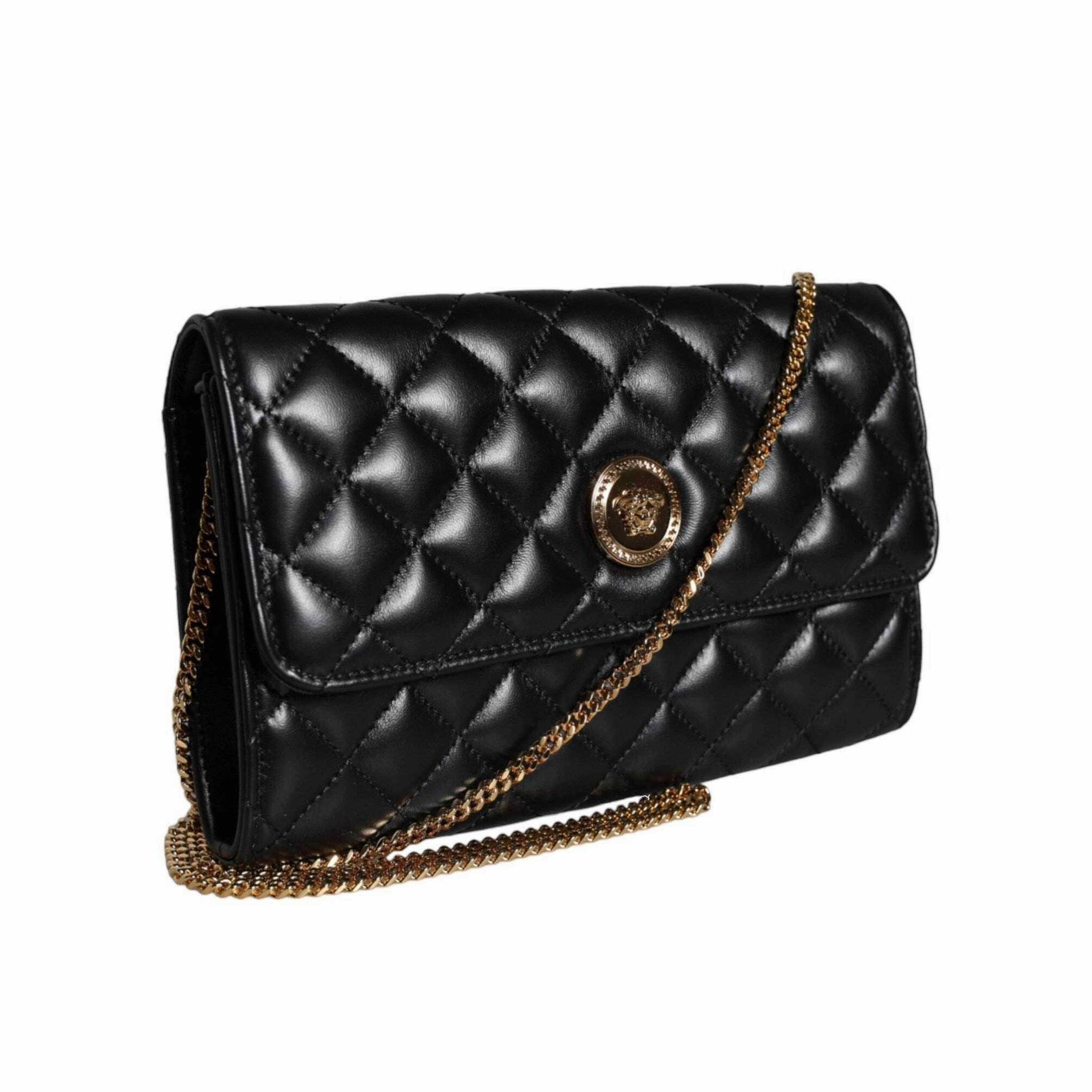 Versace Black Quilted Nappa Leather Crossbody Shoulder Women's Bag