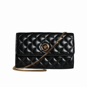 Versace Black Quilted Nappa Leather Crossbody Shoulder Women's Bag