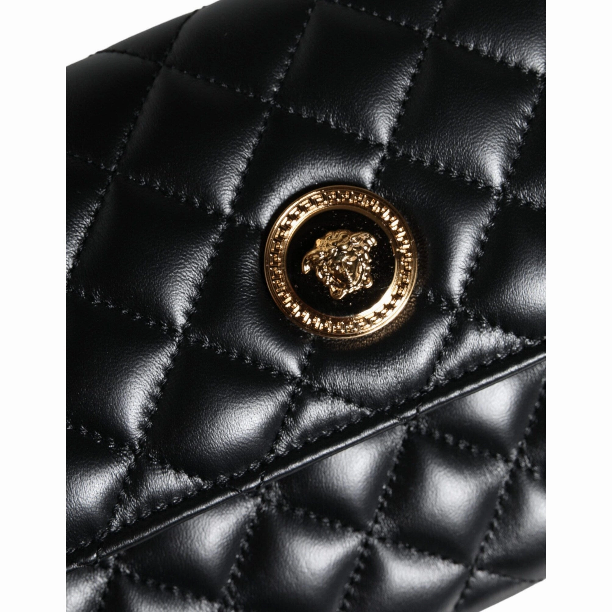 Versace Black Quilted Nappa Leather Crossbody Shoulder Women's Bag
