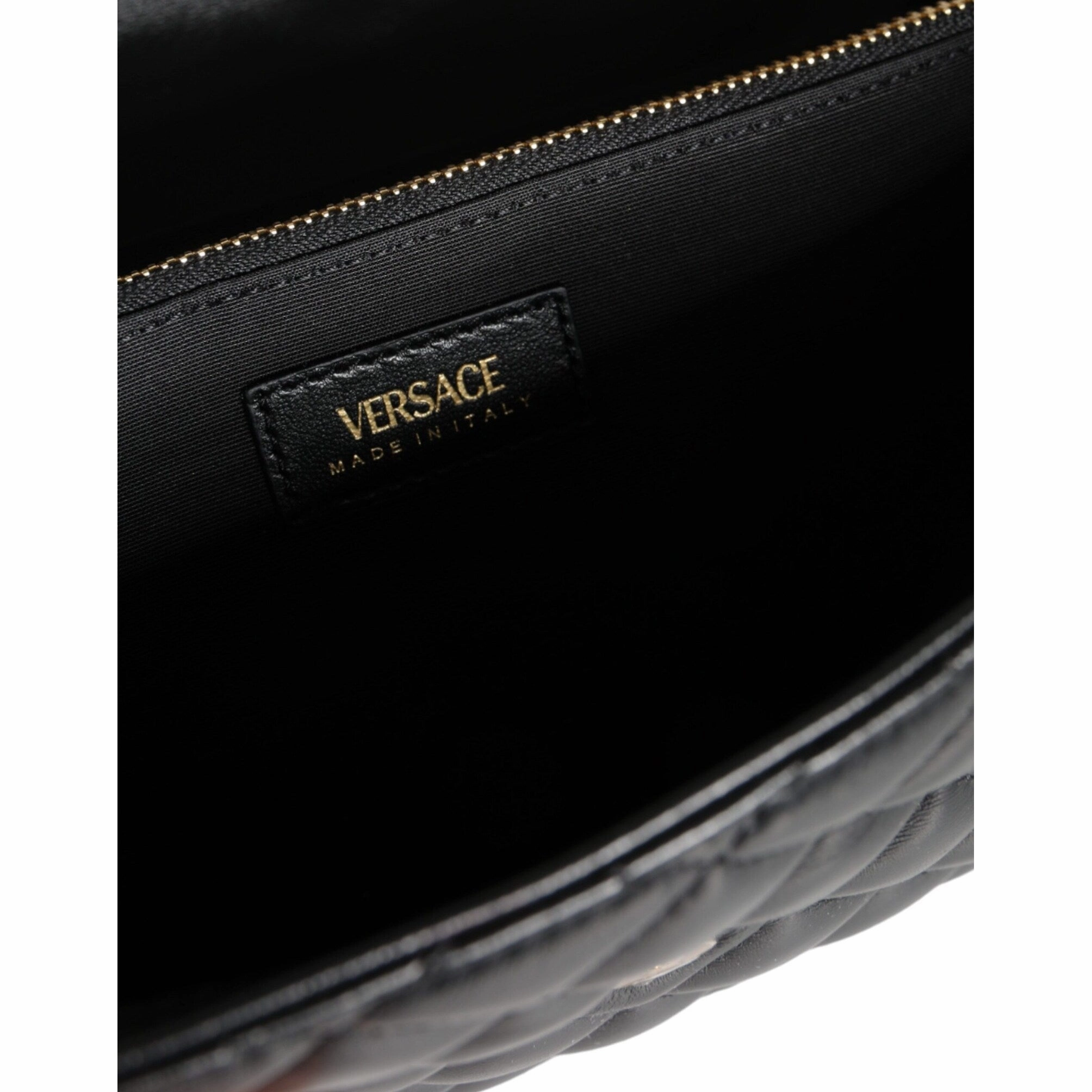 Versace Black Quilted Nappa Leather Crossbody Shoulder Women's Bag