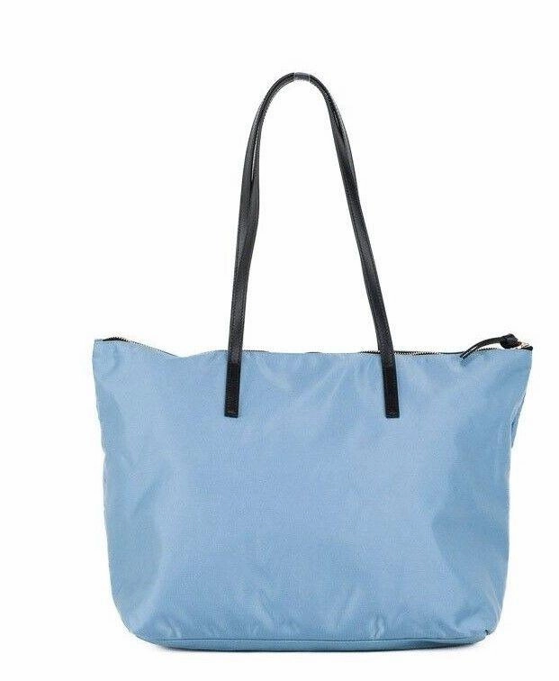 Versace Portuna Medusa Medium Cornflower Blue Nylon Leather Tote Bag Purse