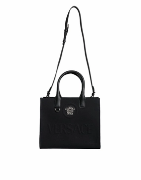 Versace  Top Handle Canvas Leather Logo Crossbody Tote Women's Bag