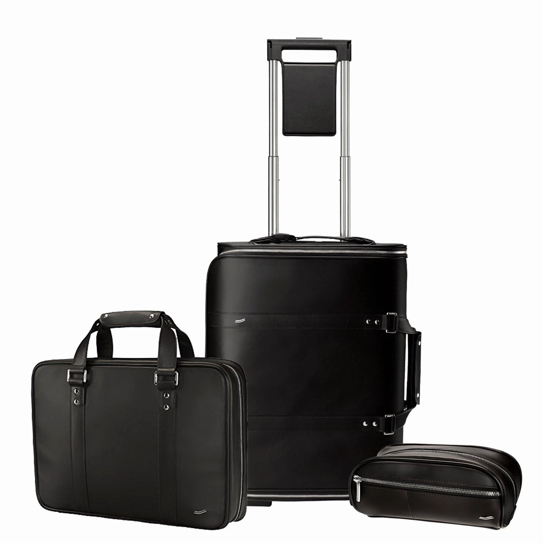 Vocier 3-Piece Travel Set Zero Crease System, Leather Briefcase & Dopp Kit