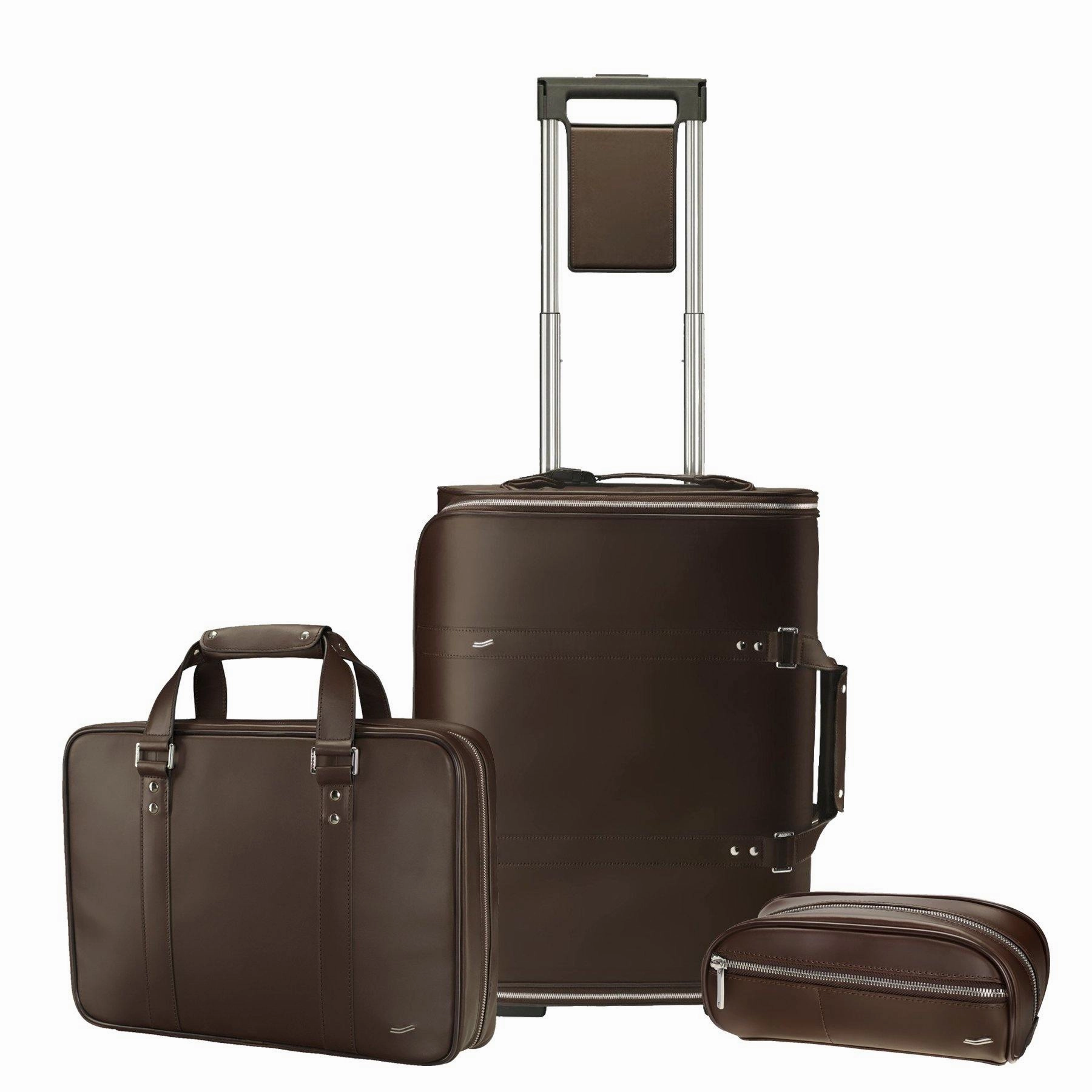 Vocier 3-Piece Travel Set Zero Crease System, Leather Briefcase & Dopp Kit