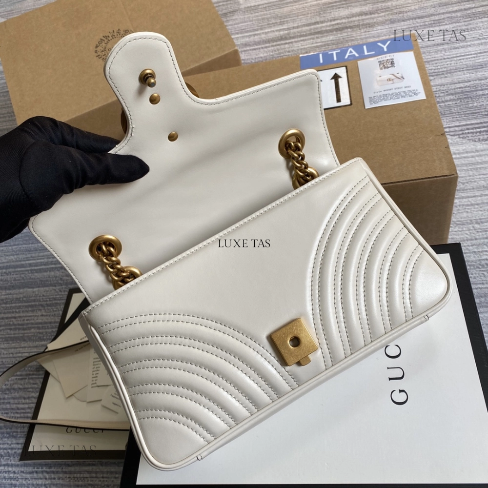 White Matelass Leather GG Marmont Small Shoulder Bag Leather Shoulder Bag for Women