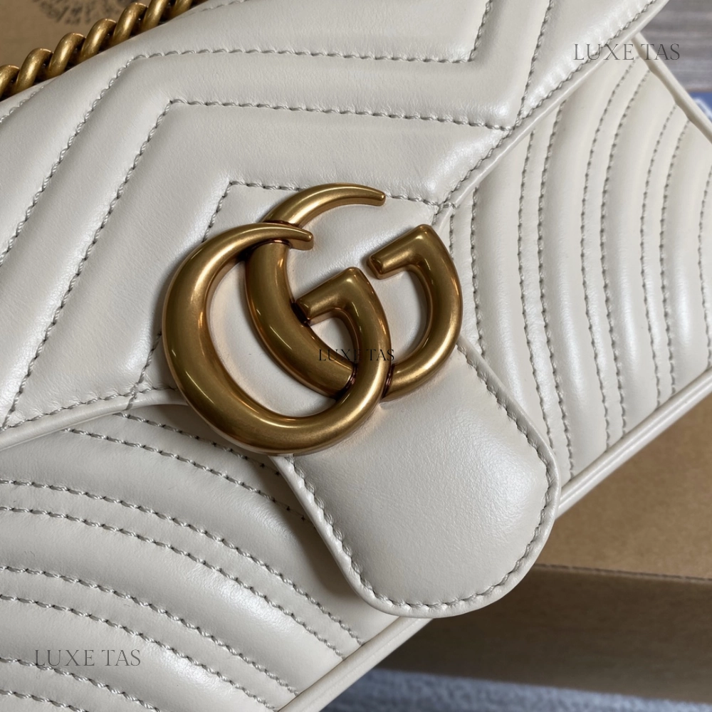 White Matelass Leather GG Marmont Small Shoulder Bag Leather Shoulder Bag for Women