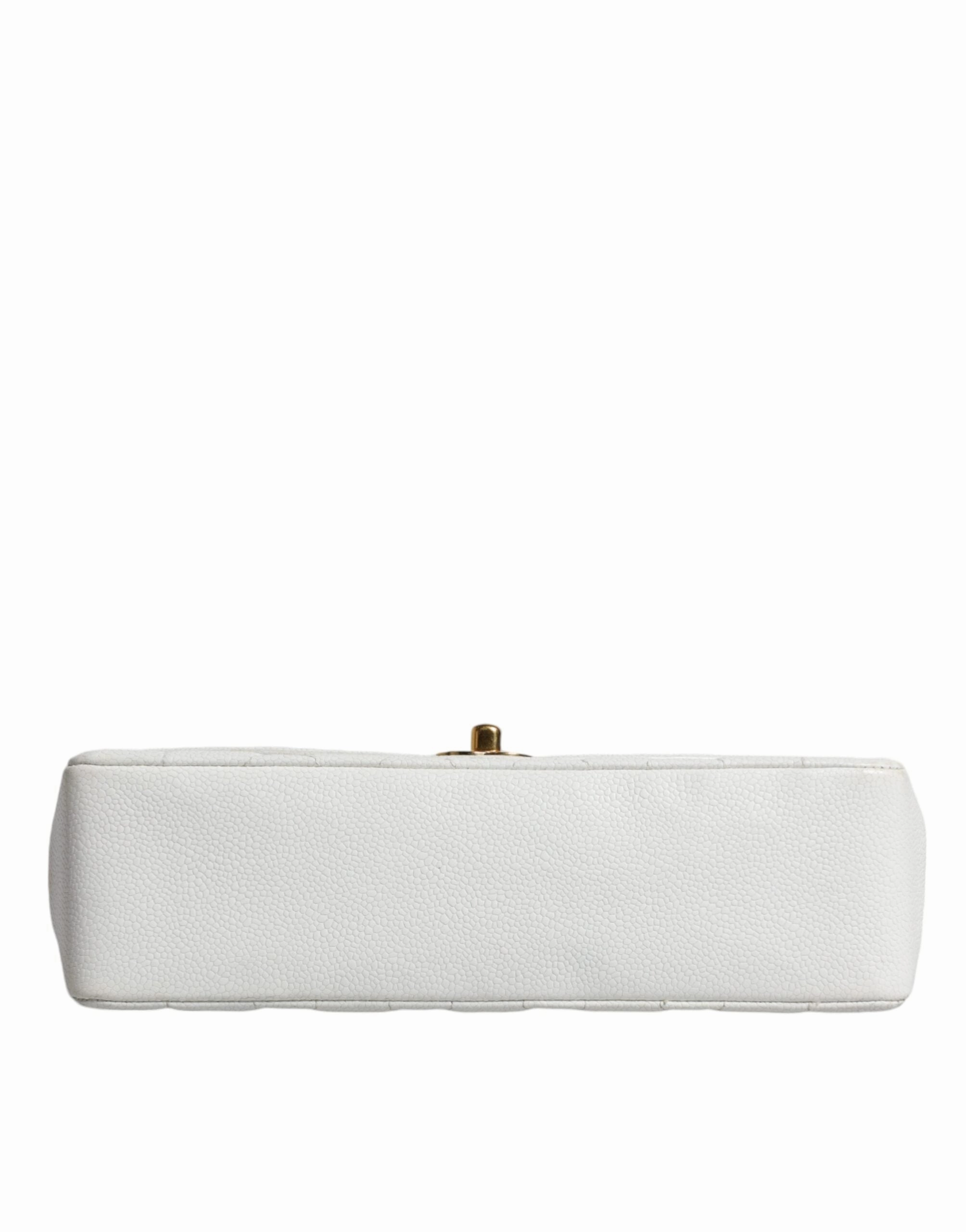 White Medium Classic DIANA Shoulder Bag Gold Plated Purse