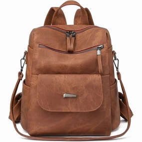 Women's Anti-Theft Leather Backpack, 8-Pocket Work Travel Organizer