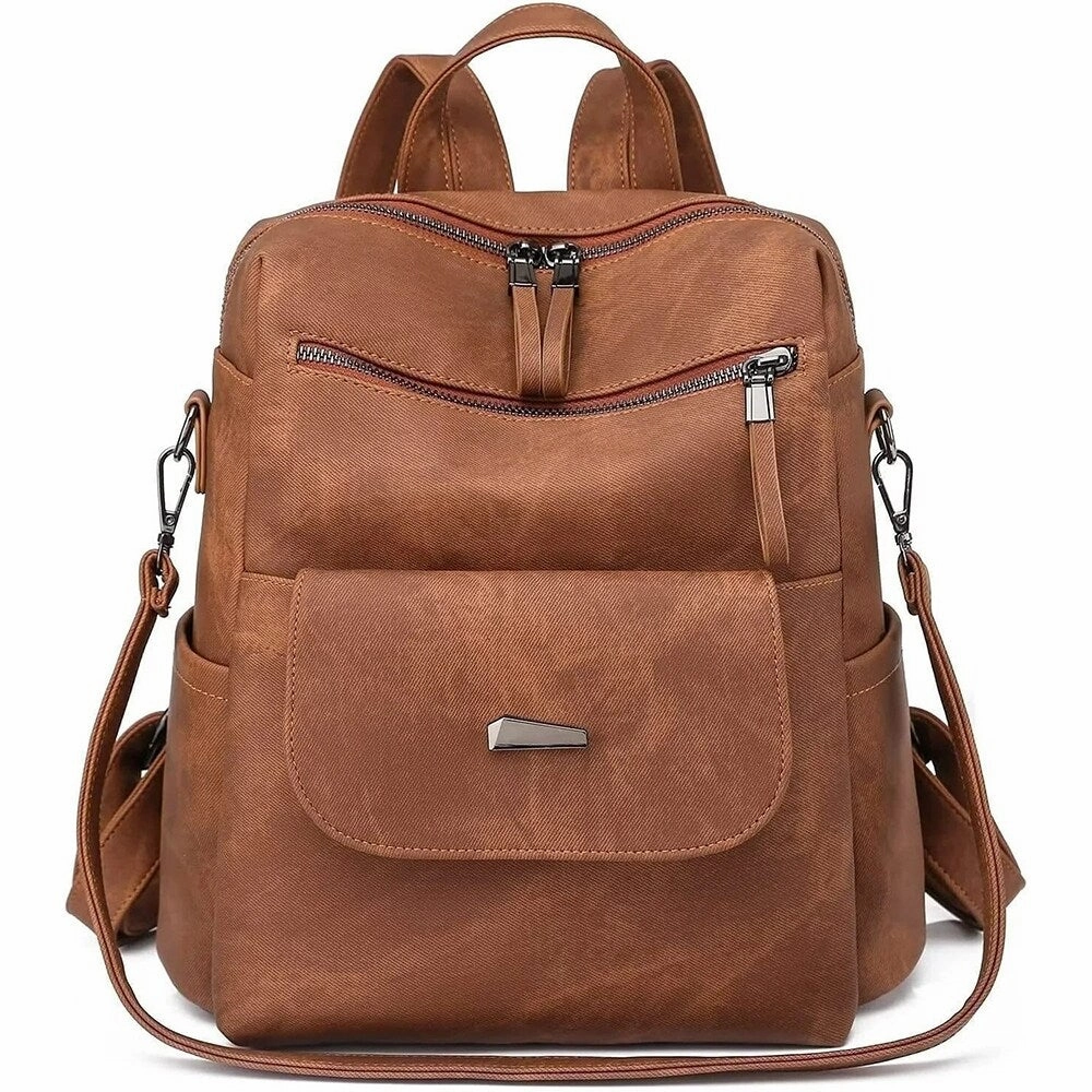 Women's Anti-Theft Leather Backpack, 8-Pocket Work Travel Organizer