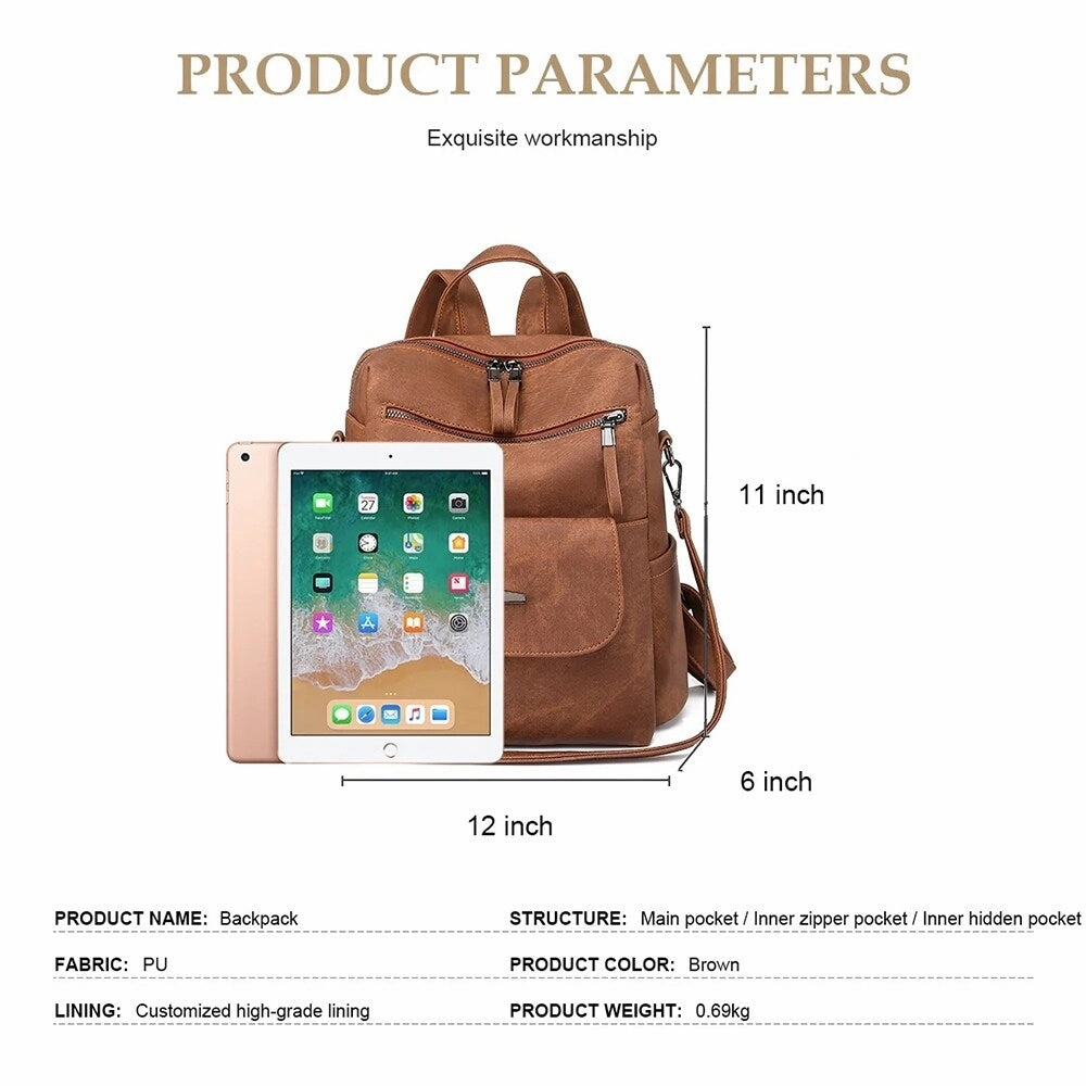 Women's Anti-Theft Leather Backpack, 8-Pocket Work Travel Organizer