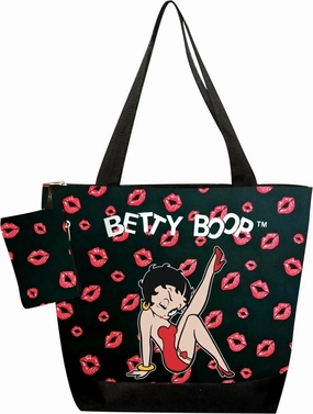 Women's Diaper Bag Hand Tote Bag In Black/red Kisses