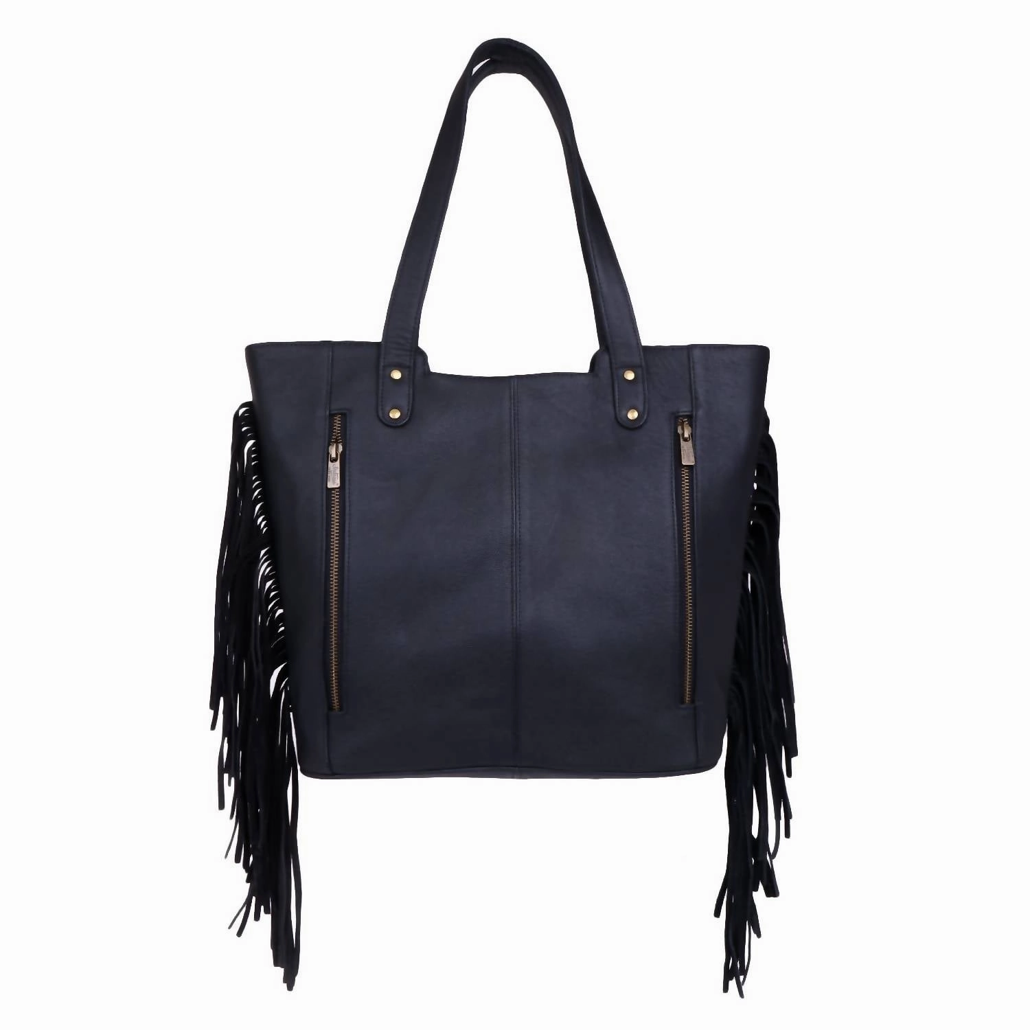 Women's Fringed Tote Bag In Black Turqoise Floral